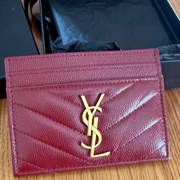 Saint Laurent Red Card Holder with Gold Logo - Picture 2 of 6